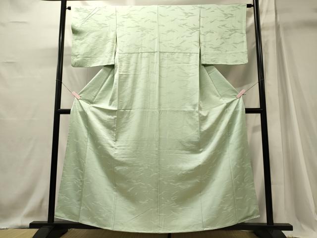 平和屋着物■上質な色無地　霞地紋　白緑色　正絹　逸品　CABJ6887oy