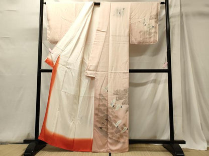 平和屋着物■訪問着　飛鶴枝松葉文　暈し染め　正絹　逸品　未使用　CABJ6894oy