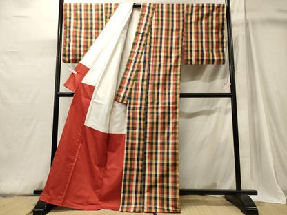 平和屋着物■上質な紬　格子柄　正絹　逸品　未使用　CABJ6898oy