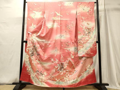 平和屋着物■豪華振袖　駒刺繍　御所車舞花文　暈し染め　金彩　正絹　逸品　CABJ6903oy