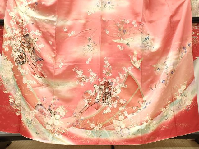 平和屋着物■豪華振袖　駒刺繍　御所車舞花文　暈し染め　金彩　正絹　逸品　CABJ6903oy