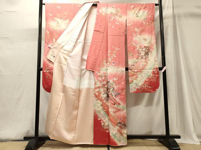 平和屋着物■豪華振袖　駒刺繍　御所車舞花文　暈し染め　金彩　正絹　逸品　CABJ6903oy