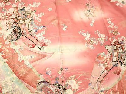 平和屋着物■豪華振袖　駒刺繍　御所車舞花文　暈し染め　金彩　正絹　逸品　CABJ6903oy