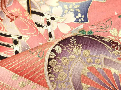 平和屋着物■豪華振袖　駒刺繍　御所車舞花文　暈し染め　金彩　正絹　逸品　CABJ6903oy