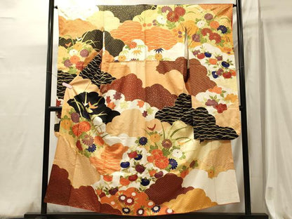 平和屋着物■豪華振袖　駒刺繍　雲取り花文　金彩　正絹　逸品　CABJ6906oy