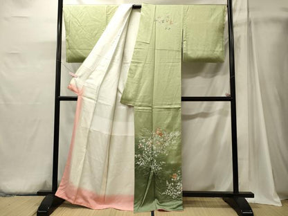 平和屋着物■中国三大刺繍　スワトウ刺繍　訪問着　扇面草花文　暈し染め　金糸　正絹　逸品　未使用　CABJ6917oy