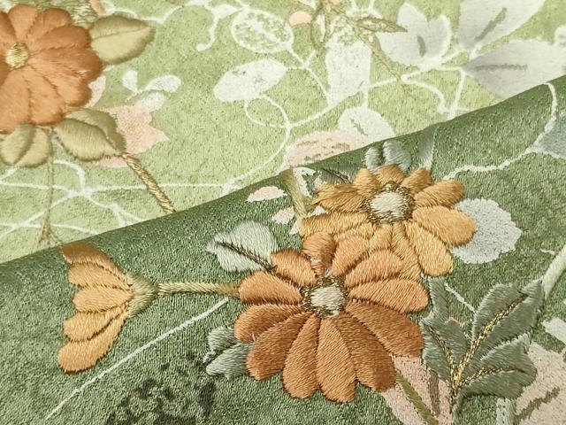 平和屋着物■中国三大刺繍　スワトウ刺繍　訪問着　扇面草花文　暈し染め　金糸　正絹　逸品　未使用　CABJ6917oy