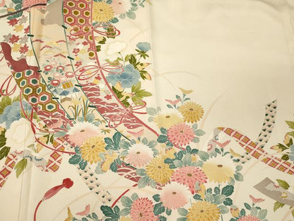 平和屋着物■訪問着　刺繍　几帳草花文　正絹　逸品　CABJ6921oy