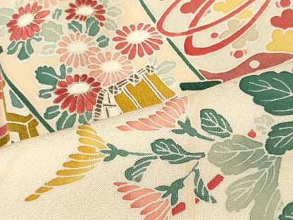平和屋着物■訪問着　刺繍　几帳草花文　正絹　逸品　CABJ6921oy