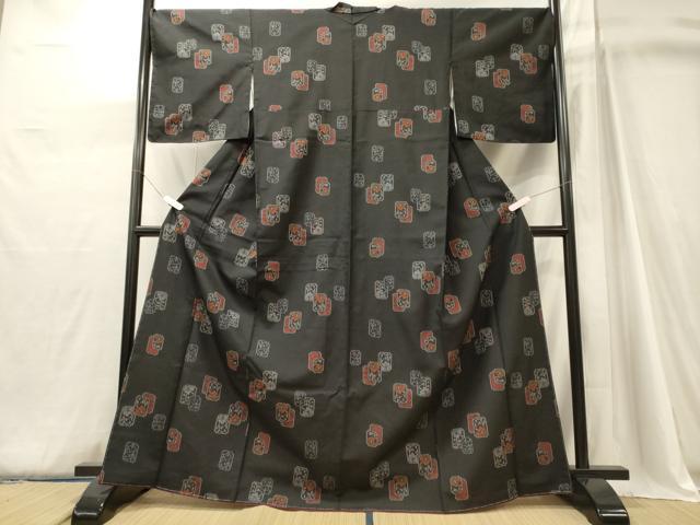 平和屋着物■上質な小紋　草花文　黒地　正絹　逸品　CABJ6927oy