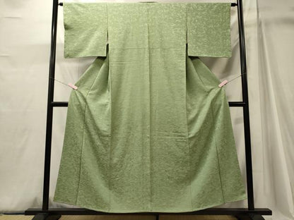 平和屋着物■上質な色無地　草木地紋　苗色　正絹　逸品　未使用　CABJ6933oy