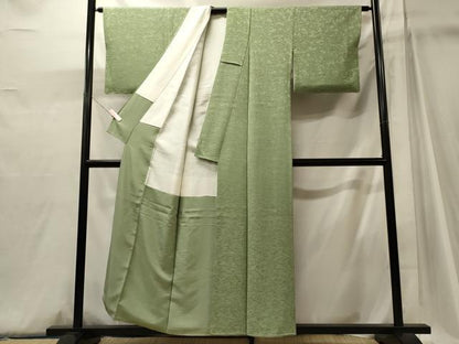 平和屋着物■上質な色無地　草木地紋　苗色　正絹　逸品　未使用　CABJ6933oy