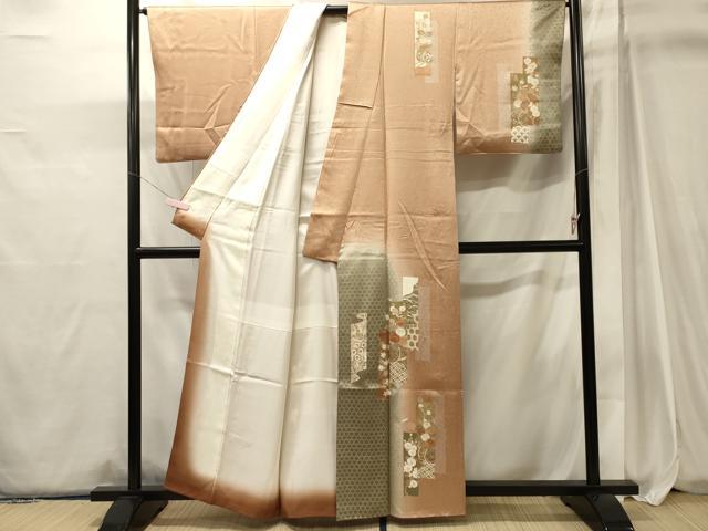 平和屋着物■訪問着　作家物　駒刺繍　短冊吉祥花車文　暈し染め　金彩　正絹　逸品　CABJ6951oy