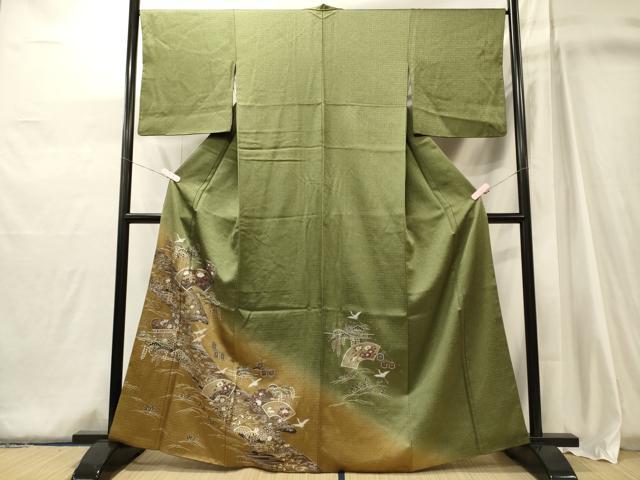 平和屋着物■訪問着　流水飛鶴草花文　暈し染め　金銀彩　正絹　逸品　CABJ6960oy
