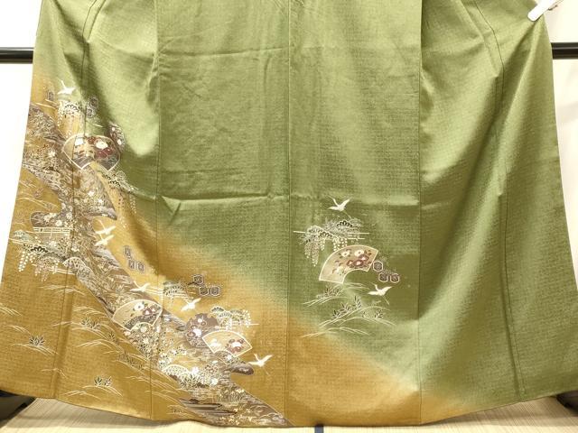 平和屋着物■訪問着　流水飛鶴草花文　暈し染め　金銀彩　正絹　逸品　CABJ6960oy