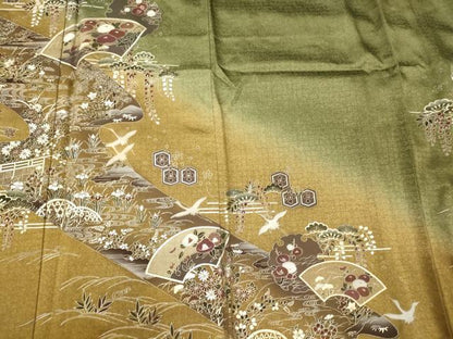 平和屋着物■訪問着　流水飛鶴草花文　暈し染め　金銀彩　正絹　逸品　CABJ6960oy