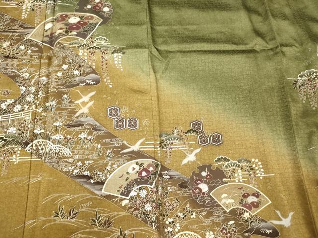 平和屋着物■訪問着　流水飛鶴草花文　暈し染め　金銀彩　正絹　逸品　CABJ6960oy