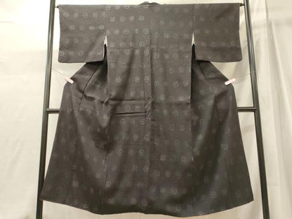 平和屋着物■上質な紬　七宝丸文　黒地　正絹　逸品　CABJ6961oy