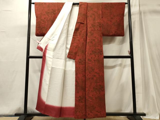 平和屋着物■上質な小紋　型染め　雲取り流水草花文　鬼しぼ縮緬　正絹　逸品　CABJ6977oy