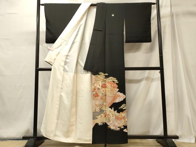 平和屋着物■豪華黒留袖　駒刺繍　吉祥花松文　金彩　正絹　逸品　CABJ6978oy