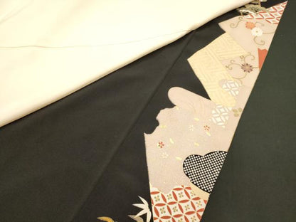 平和屋着物■豪華黒留袖　駒刺繍　吉祥花松文　金彩　正絹　逸品　CABJ6978oy