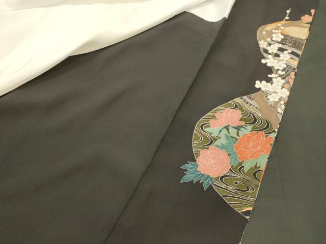 平和屋着物■豪華黒留袖　駒刺繍　渡り橋流水花文　鉾　銀彩　正絹　逸品　CABJ6980oy