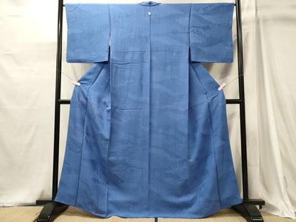 平和屋着物■上質な色無地　吉祥地紋　薄群青色　正絹　逸品　CABJ6983oy