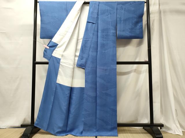 平和屋着物■上質な色無地　吉祥地紋　薄群青色　正絹　逸品　CABJ6983oy