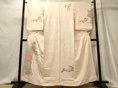平和屋着物■訪問着　刺繍　誰が袖草花文　金銀彩　正絹　逸品　CABJ6987oy