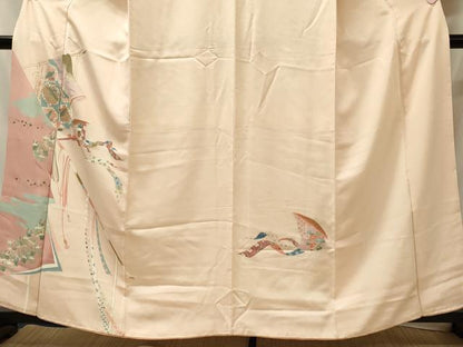 平和屋着物■訪問着　刺繍　誰が袖草花文　金銀彩　正絹　逸品　CABJ6987oy