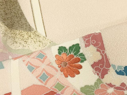 平和屋着物■訪問着　刺繍　誰が袖草花文　金銀彩　正絹　逸品　CABJ6987oy