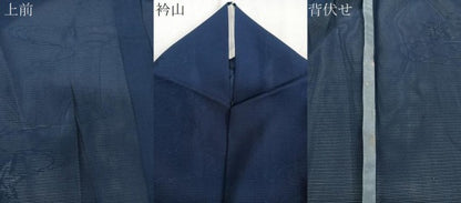 平和屋着物＊夏物　色無地　絽　流水楓紋紗　濃藍色　正絹　逸品　CABJ9692xi