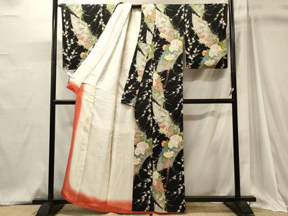 平和屋着物■上質な小紋　地紙草花文　黒地　金彩　やまと誂製　正絹　逸品　CABJ6994oy