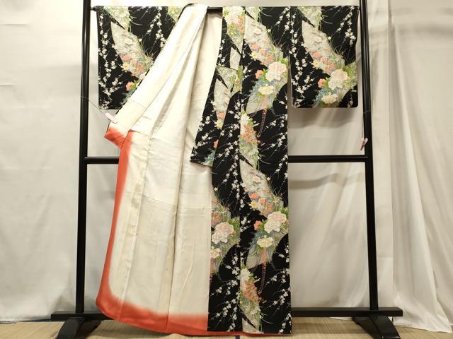 平和屋着物■上質な小紋　地紙草花文　黒地　金彩　やまと誂製　正絹　逸品　CABJ6994oy