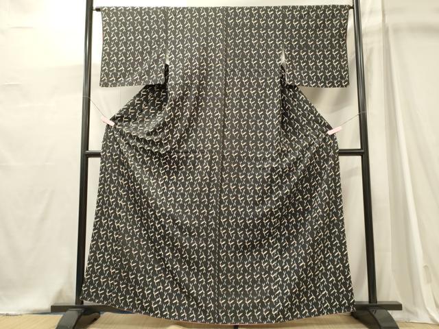 平和屋着物■上質な小紋　枝葉文　黒地　正絹　逸品　CABJ7000oy