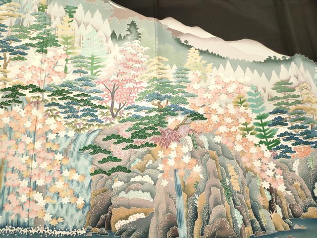 平和屋着物■豪華黒留袖　作家物　遠山草木松文　暈し染め　正絹　逸品　CABJ7002oy
