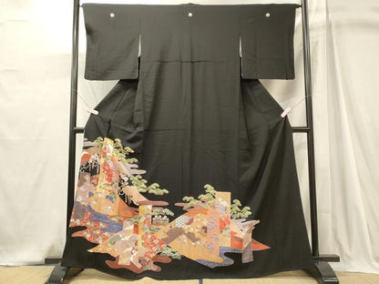 平和屋着物■豪華黒留袖　飛鶴吉祥花松文　金彩　正絹　逸品　CABJ7003oy