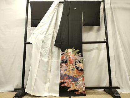 平和屋着物■豪華黒留袖　飛鶴吉祥花松文　金彩　正絹　逸品　CABJ7003oy