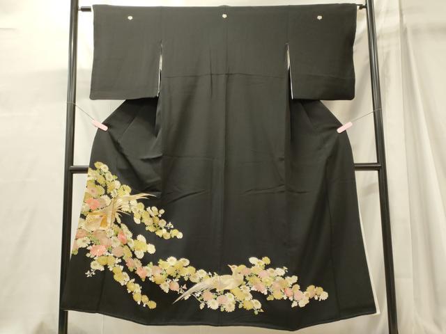 平和屋着物■豪華黒留袖　刺繍　尾長鳥花文　金銀彩　正絹　逸品　CABJ7004oy