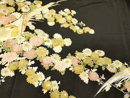 平和屋着物■豪華黒留袖　刺繍　尾長鳥花文　金銀彩　正絹　逸品　CABJ7004oy
