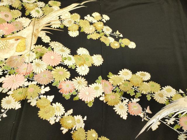 平和屋着物■豪華黒留袖　刺繍　尾長鳥花文　金銀彩　正絹　逸品　CABJ7004oy
