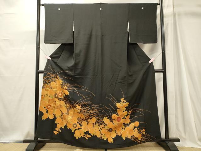 平和屋着物■豪華黒留袖　駒刺繍　菊文　金彩　正絹　逸品　CABJ7005oy