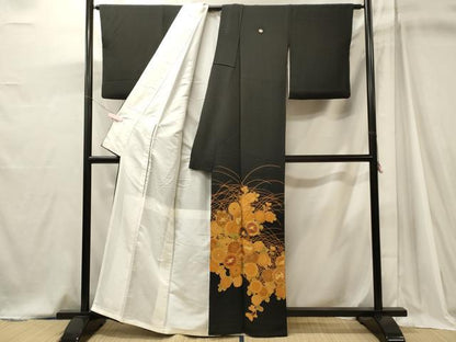 平和屋着物■豪華黒留袖　駒刺繍　菊文　金彩　正絹　逸品　CABJ7005oy