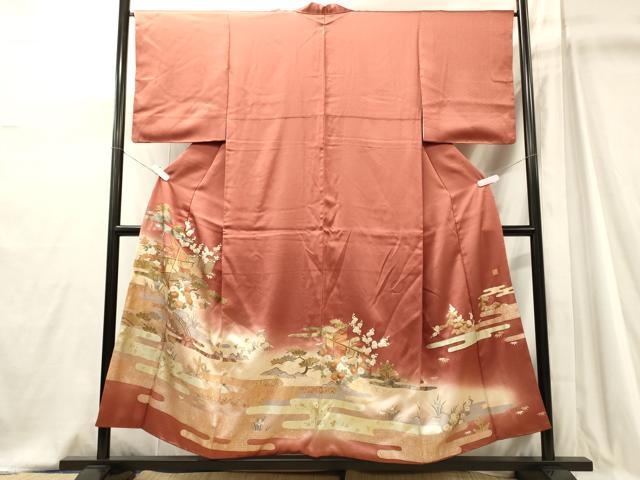 平和屋着物■十日町友禅作家物　龍谷　色留袖　渡り橋花松文　暈し染め　金銀彩　正絹　逸品　CABJ7007oy