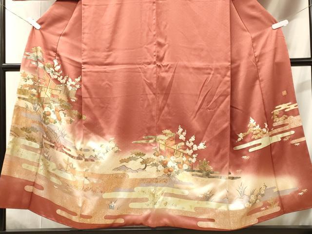 平和屋着物■十日町友禅作家物　龍谷　色留袖　渡り橋花松文　暈し染め　金銀彩　正絹　逸品　CABJ7007oy