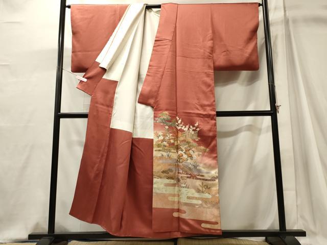 平和屋着物■十日町友禅作家物　龍谷　色留袖　渡り橋花松文　暈し染め　金銀彩　正絹　逸品　CABJ7007oy