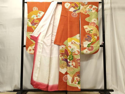平和屋着物■豪華振袖　駒刺繍　地紙吉祥花蝶文　金彩　正絹　逸品　CABJ7009oy