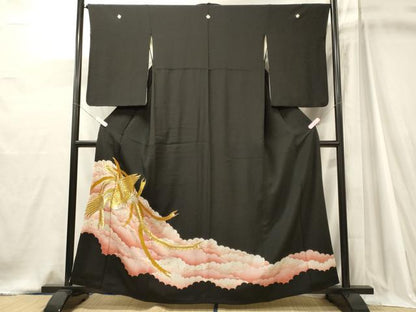 平和屋着物■豪華黒留袖　刺繍　鳳凰雲取り文　暈し染め　金彩　正絹　逸品　CABJ7011oy