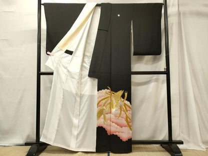 平和屋着物■豪華黒留袖　刺繍　鳳凰雲取り文　暈し染め　金彩　正絹　逸品　CABJ7011oy