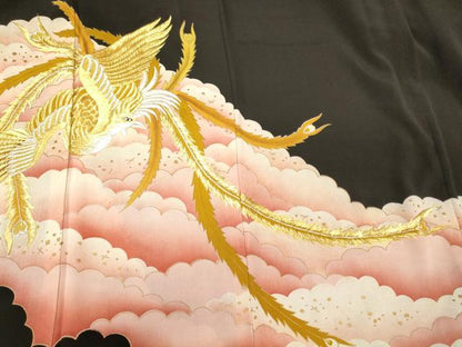 平和屋着物■豪華黒留袖　刺繍　鳳凰雲取り文　暈し染め　金彩　正絹　逸品　CABJ7011oy